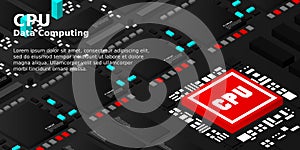 High tech electronic PCB Printed circuit board with processor, microchips and glowing digital electronic signals. The processor on