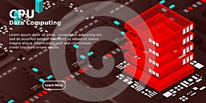 High tech electronic PCB Printed circuit board with processor, microchips and glowing digital electronic signals. The processor on