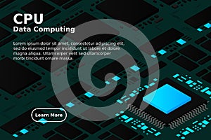 High tech electronic PCB Printed circuit board with processor, microchips and glowing digital electronic signals. The processor on