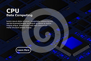 High tech electronic PCB Printed circuit board with processor, microchips and glowing digital electronic signals. The processor on