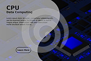 High tech electronic PCB Printed circuit board with processor, microchips and glowing digital electronic signals. The processor on