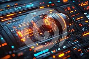 Futuristic Interface with Glowing Orange HUD Elements for Technology and Gaming Design Generative AI