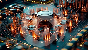 High tech futuristic semiconductor motherboard computer system, Generative AI