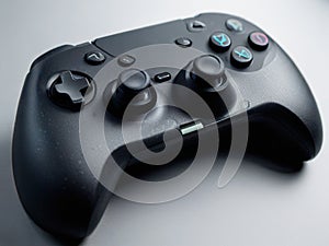 Ai generative, black high-tech controller game console, complete with buttons, soft joysticks.