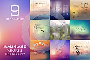 High-tech glasses infographic with unfocused background