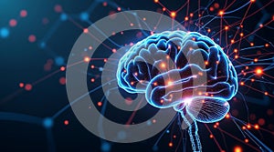 High tech glowing brain with network nodes