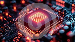 High-Tech Glowing Microchip on Circuit Board Generative AI