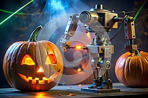Laser Precision Pumpkin-Carving Robot Halloween Setup photo
