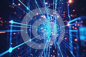 A high-tech hexagonal 3D background with embedded glowing data streams flowing through the structure