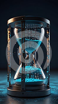 Time and Technology Convergence â 3D Render of a High-Tech Hourglass with Binary Flow