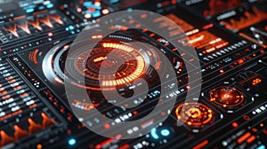 HighTech Interface Display for Mitigating Risks in Data Analysis and Cybersecurity Management