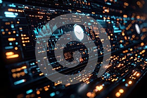 High-tech interface displaying futuristic data visualization and analytical graphics