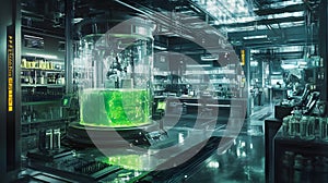 High-Tech Laboratory with Green Liquid and Advanced Technology ai generated