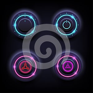 High-tech light button is a set of four pieces on gradient background