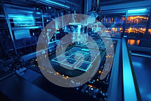 High-tech machinery assembling microchips in a modern electronics facility