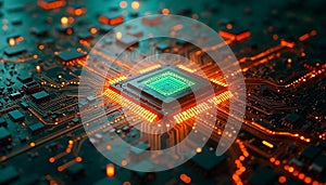 High-tech microprocessor embedded on circuit board