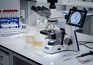 A high-tech microscope is set up