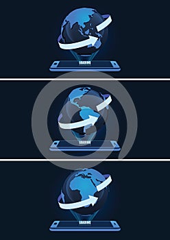 High Tech Mobile and Globe with Arrow Lines Vector Illustration