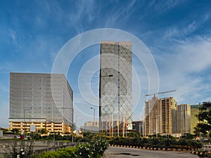 High tech modern buildings on a clear day in India