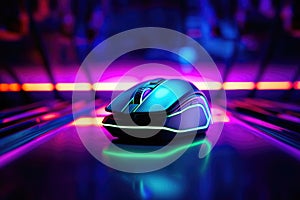 High-Tech Neon Gaming Mouse on Dark Background.