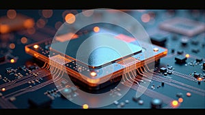 High tech quantum computing core with glowing digital connections