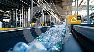 High-Tech Recycling Facility with Conveyor Belt Sorting System for Plastic Waste Management in a Modern Industrial Setting