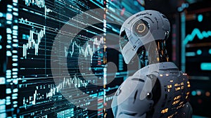 Futuristic Robot Analyzing Data