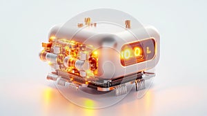 Close-up View of a High-tech Robot with Glowing Lights and Complex Circuitry