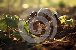 High tech robotic system efficiently harvesting potatoes on a modern and innovative farm