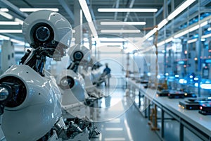 A high-tech robotics lab, engineers working on advanced AI machines. Resplendent.