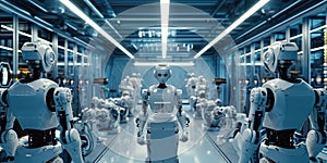 A high-tech robotics lab, engineers working on advanced AI machines. Resplendent.