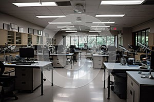 high-tech science lab with computers, microscopes, and other advanced equipment