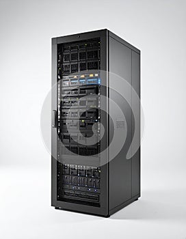 High-Tech Server Rack for Data Processing and Cloud Computing