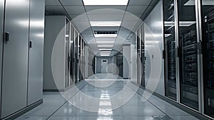 High-Tech Server Room Filled With Rows of Servers