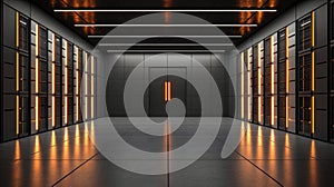 High-Tech Server Room with Illuminated Walls and Modern Design Elements