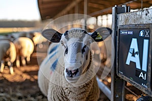 A high-tech sheep farm managed by artificial intelligence. Control Dashboard with phrase AI and sheep