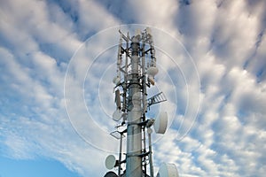 High-Tech Sophisticated Electronic Communications Tower at sunse