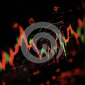 High tech stock market chart with fluctuating red and green lines showing market volatility Generative AI Illustration photo
