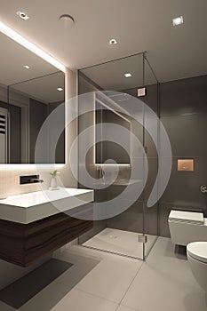 High-tech style interior of bathroom in luxury house