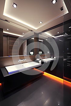 High-tech style interior of bathroom in luxury house
