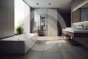 High-tech style interior of bathroom in luxury house