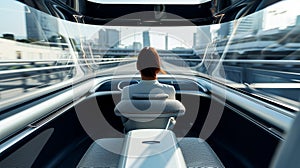High-tech urban transport: autonomous car chauffeurs passenger to city destination
