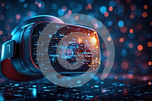 Exploring virtual reality technology with a high-tech headset in a futuristic setting