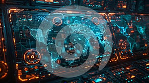 High-tech world map interface - generative ai photo