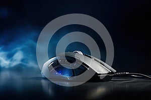 High technology computer gaming mouse dark blue tone smoke