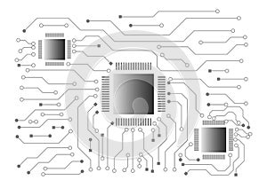 High technology concept. Grey circuit board on white background. Technology banner, electric model, creative idea