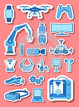 High technology icons group set in blue tones
