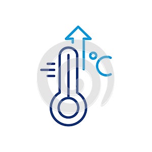 High Temperature Scale Line Icon. Flu, Cold, Virus and Fever Symptoms. Thermometer with Arrow Up Pictogram. Increased