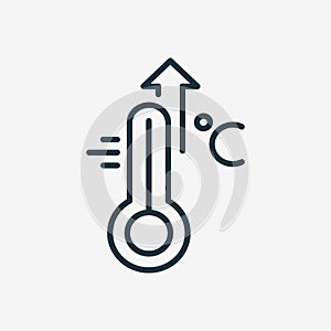 High Temperature Scale Line Icon. Flu, Cold, Virus and Fever Symptoms. Thermometer with Arrow Up Pictogram. Increased