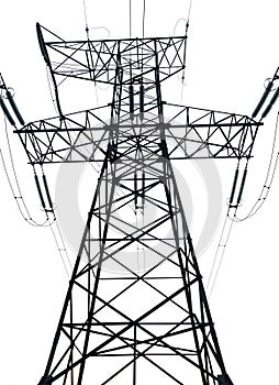High-tension power line on white isolated background